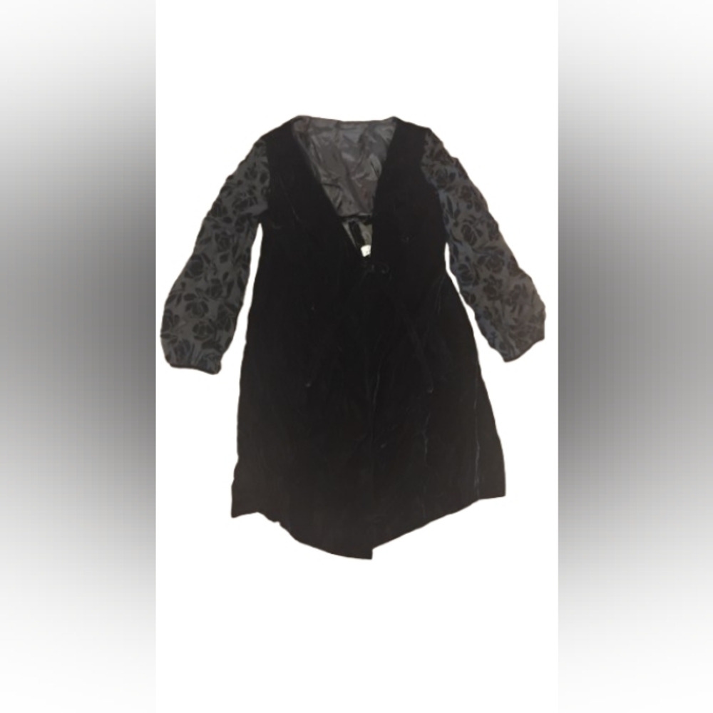 Vintage 1960s 1970s Goth Puff Floral Sleeve Velvet Duster